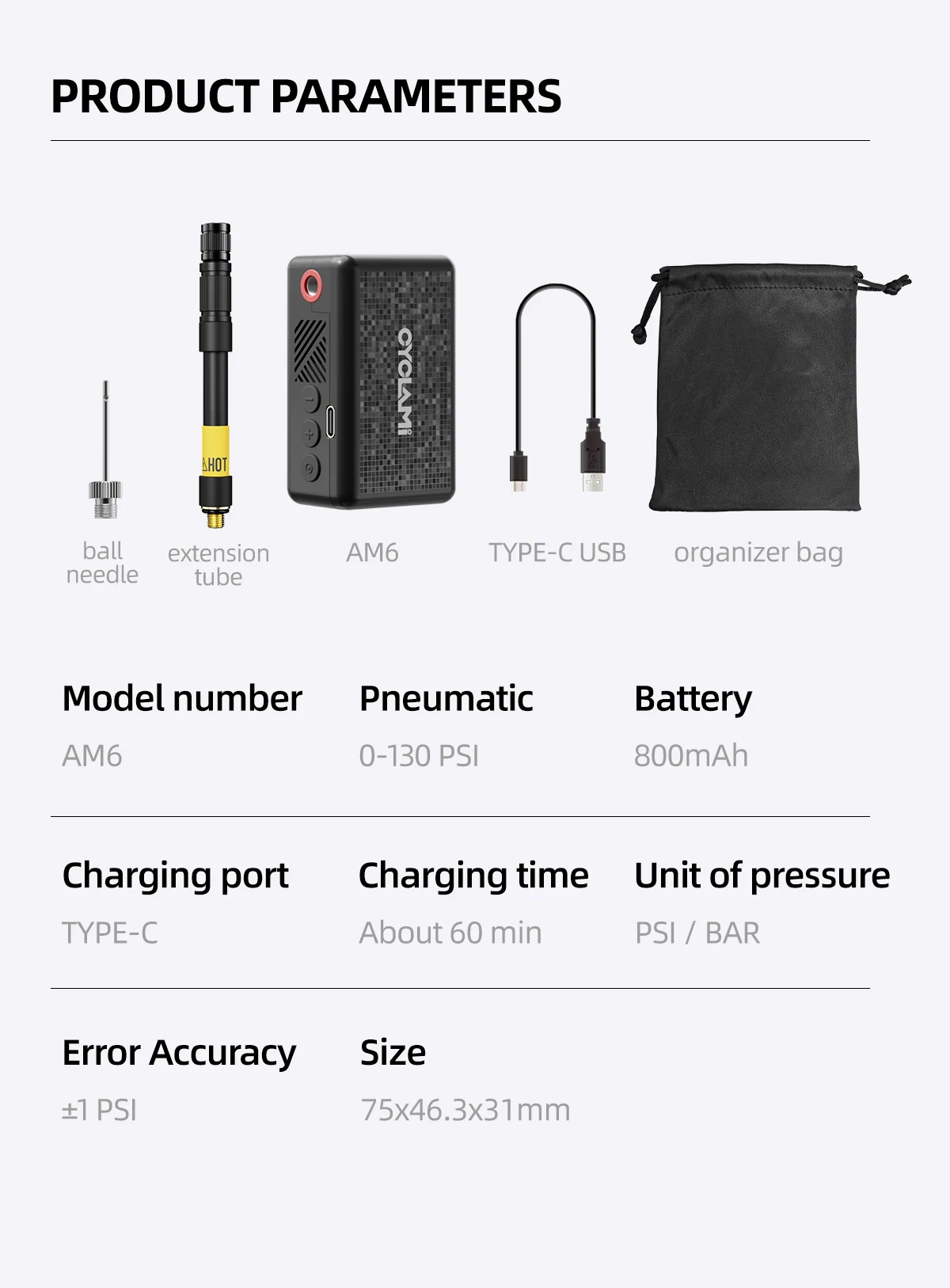 130 PSI CYCLAMI AM6 Portable Pocket Electric Inflator Pump Custom Tire Pressure Display 9 Bar Tire Inflator MTB Road Bike FV AV