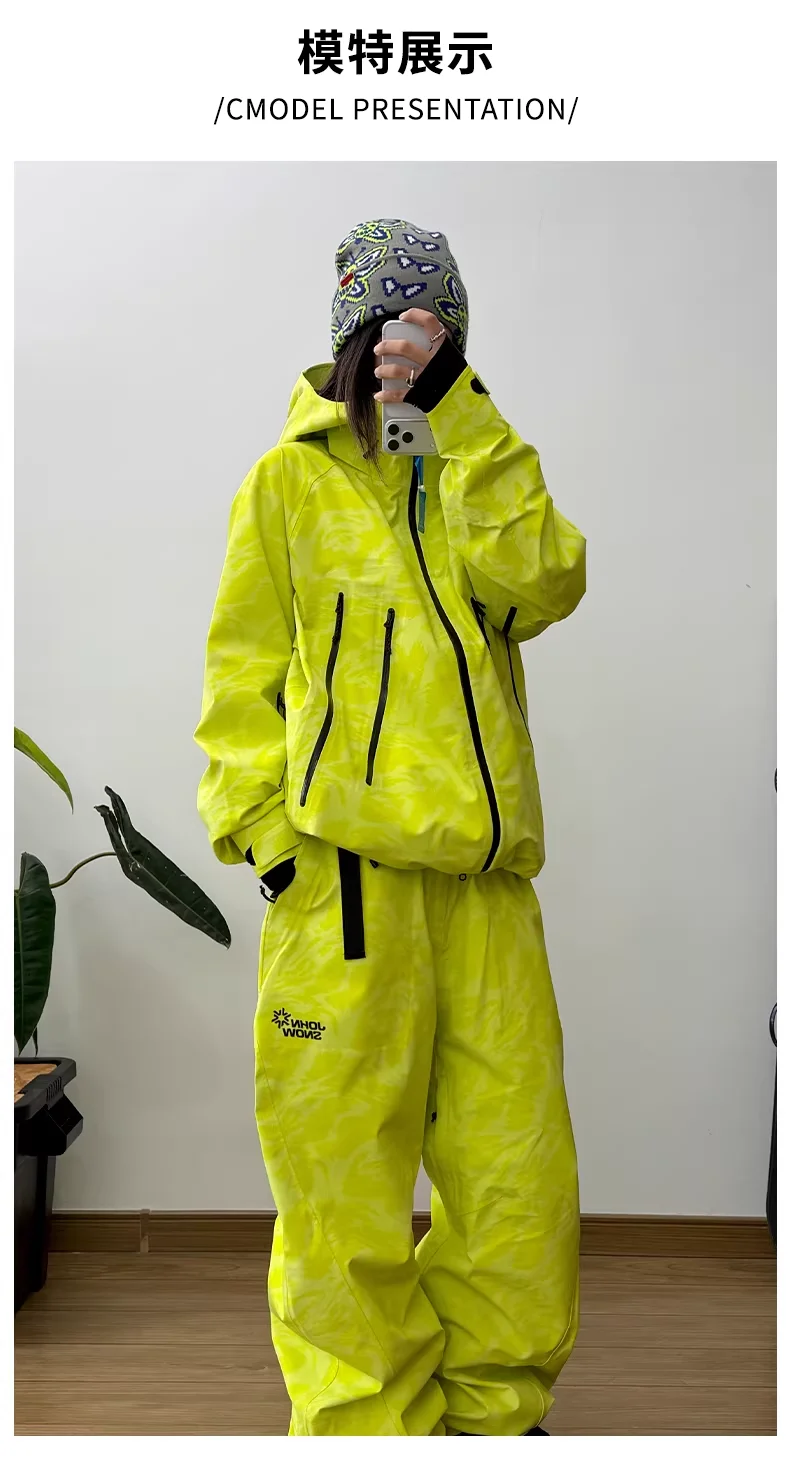 JOHN SNOW 2025 Unisex Professional Snowboard Suit Waterproof Windproof Fully Taped Seams Ski Jacket & Pants for Outdoor Sports