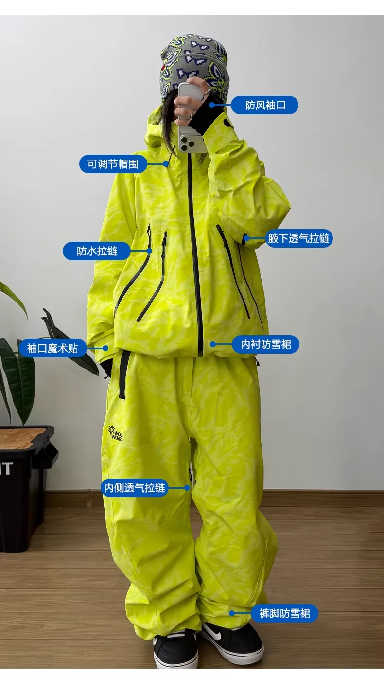 JOHN SNOW 2025 Unisex Professional Snowboard Suit Waterproof Windproof Fully Taped Seams Ski Jacket & Pants for Outdoor Sports