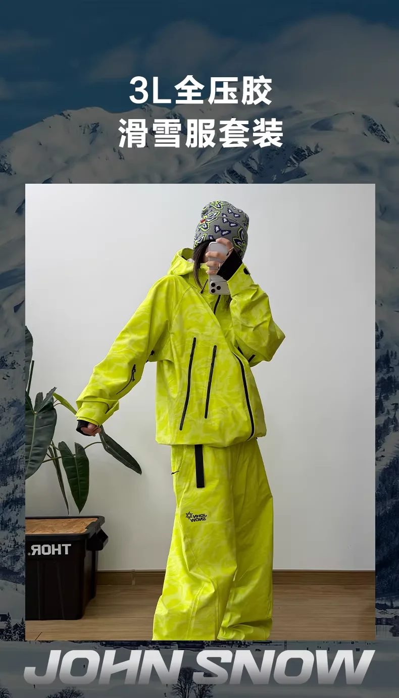 JOHN SNOW 2025 Unisex Professional Snowboard Suit Waterproof Windproof Fully Taped Seams Ski Jacket & Pants for Outdoor Sports