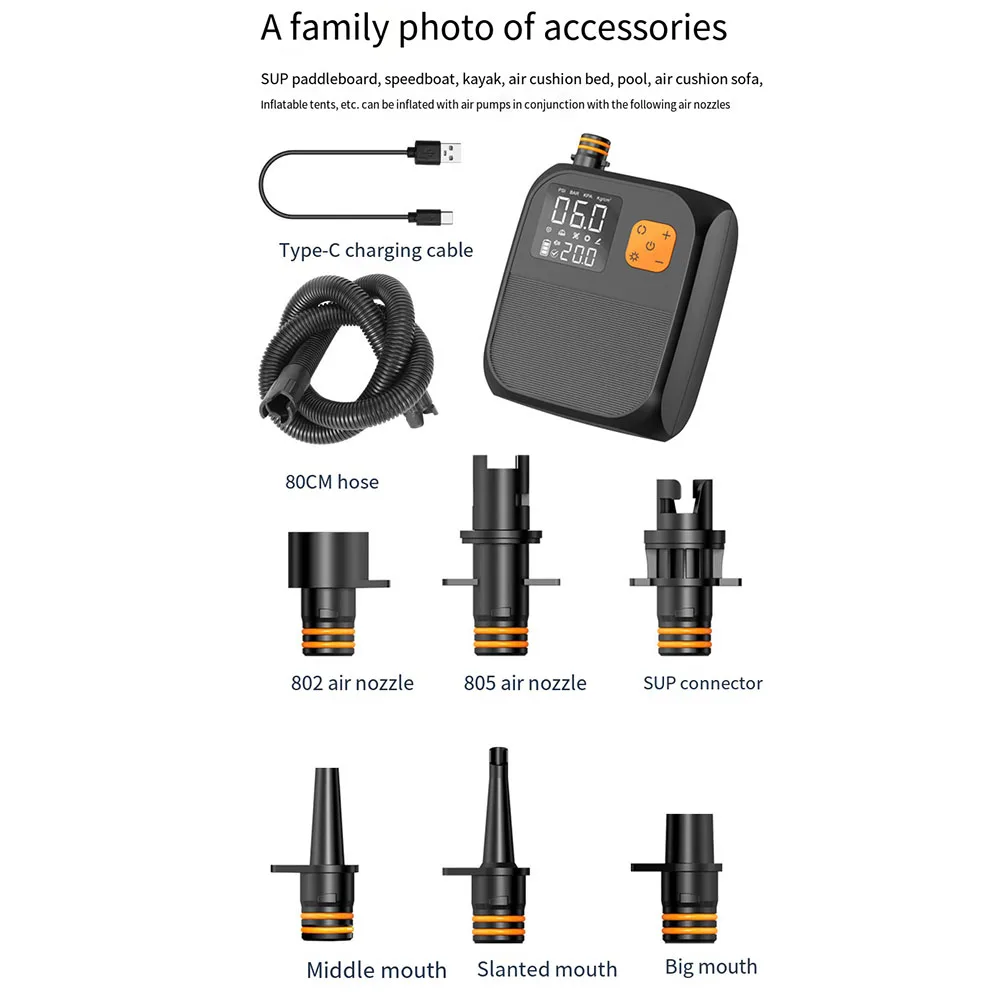 Efficient Digital Inflation Pump Outdoor Air Pump Wireless Rechargeable Pump High Air Volume Output Large Battery Capacity