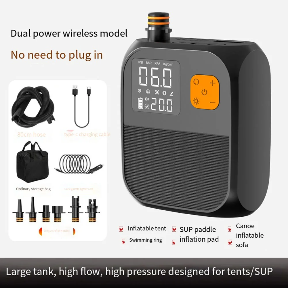Efficient Digital Inflation Pump Outdoor Air Pump Wireless Rechargeable Pump High Air Volume Output Large Battery Capacity