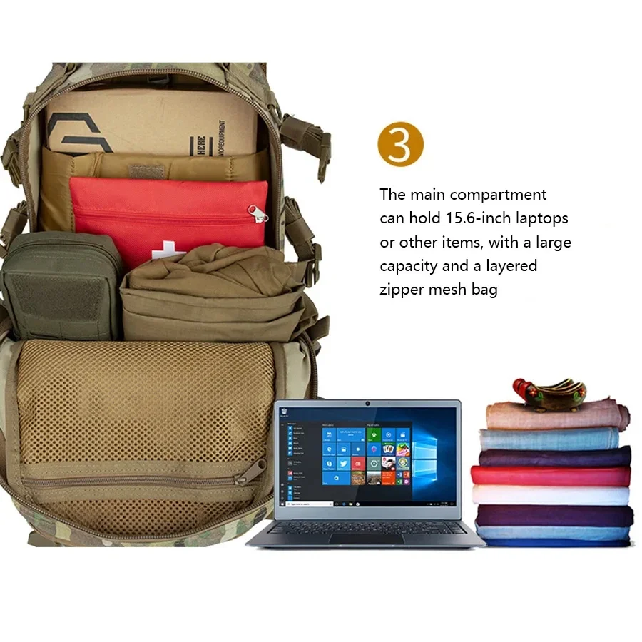 Tactical Hunting Backpack for Mountaineering, Hiking and Outdoor Activities, Camouflage Style. Hunt Bag Accessories