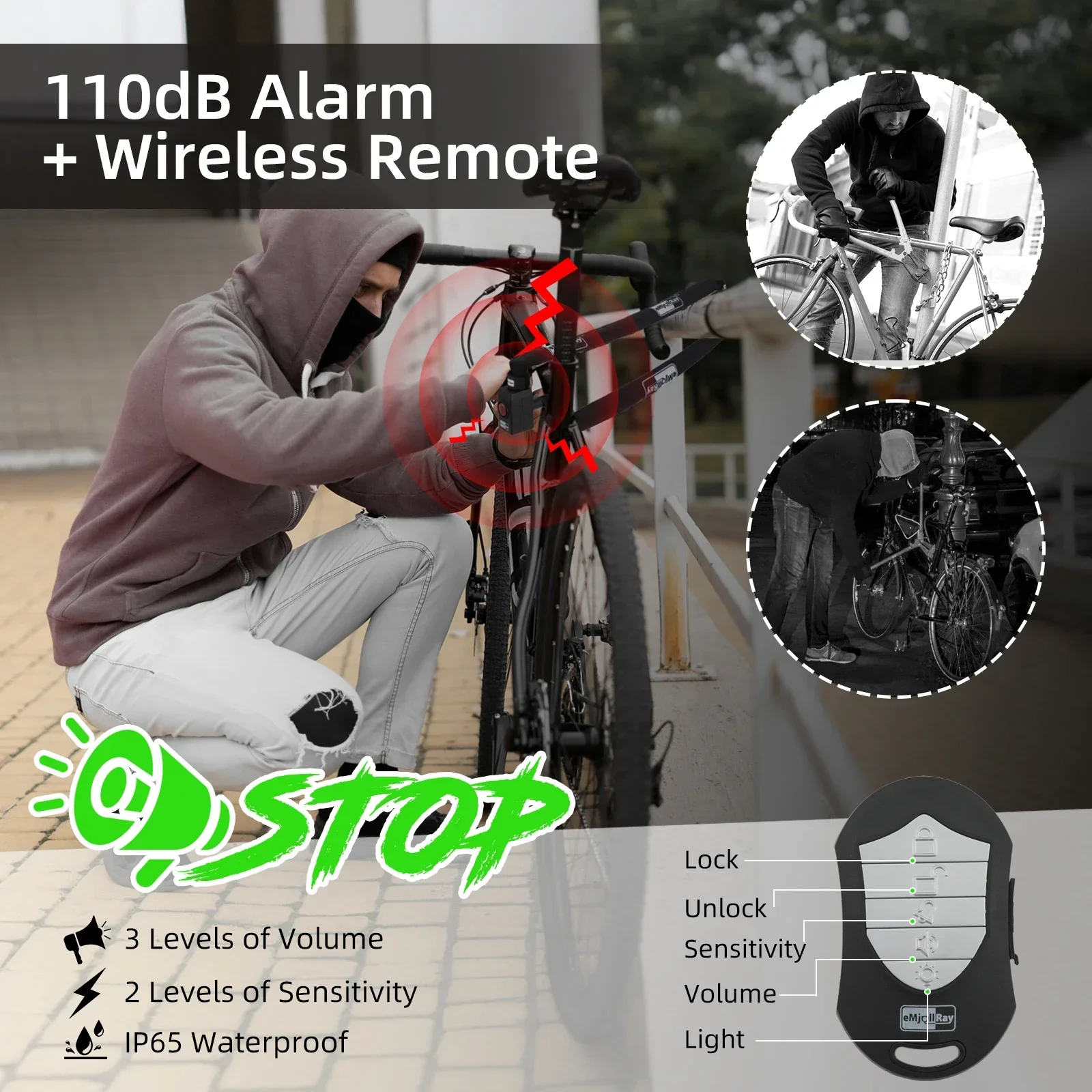 Scooter Bike Remote Control Antitheft Bicycle Bike Alarm Alerter Super Loud Rainproof Burglar Alarm Lock Motorcycle Alarm Lock