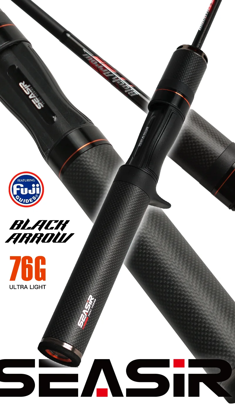 Seasir Black Arrow Spining Baitcasting Fishing Rod Carbon Fiber FUJI O 1.5-1.8m BFS Lure Weight 0.8-10g UL Ultralight Micro Fish