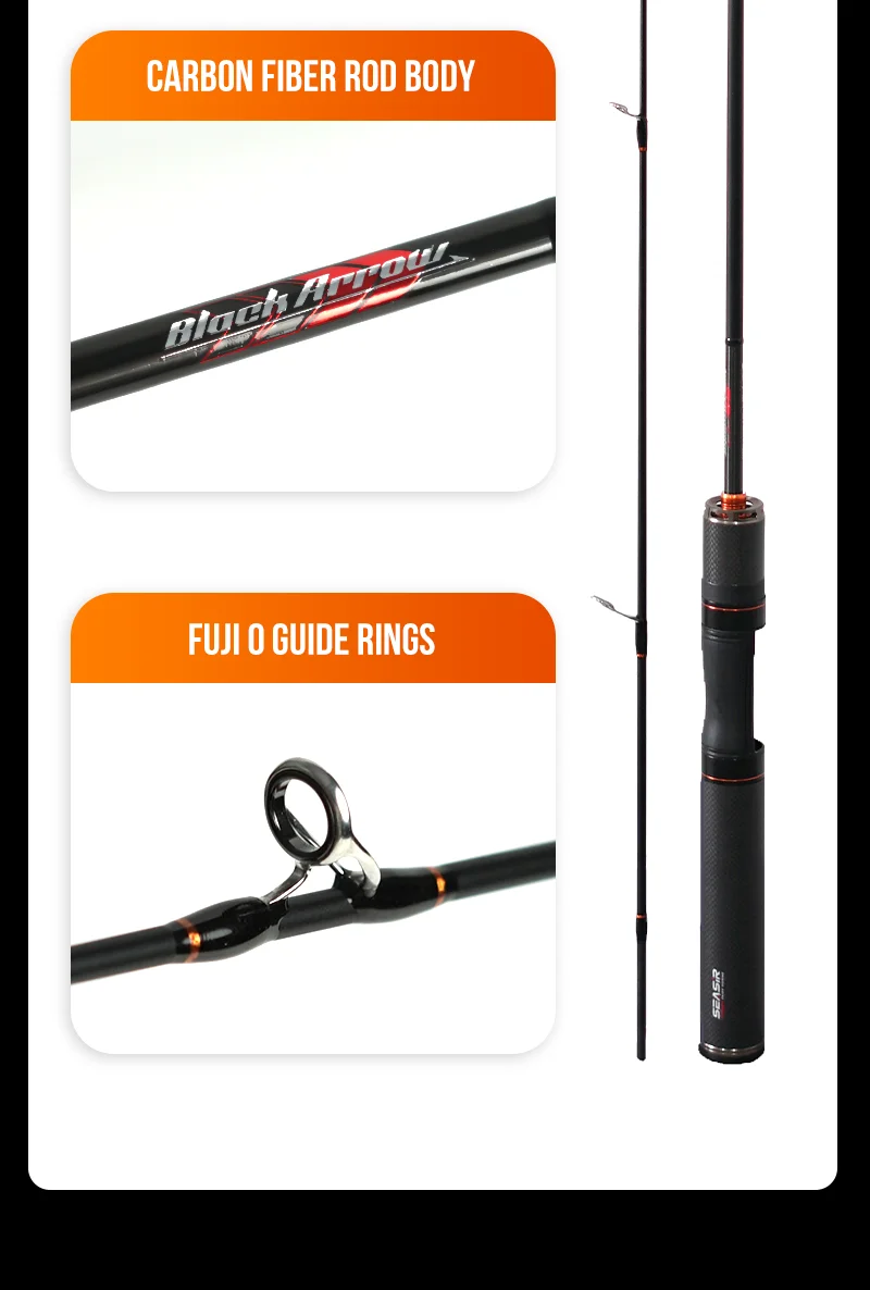 Seasir Black Arrow Spining Baitcasting Fishing Rod Carbon Fiber FUJI O 1.5-1.8m BFS Lure Weight 0.8-10g UL Ultralight Micro Fish