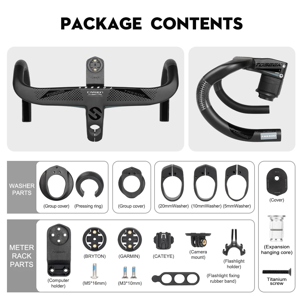 TOSEEK Bicycle Handlebar Drop Bar T800 Road Carbon Handlebar Integrated Road Handlebar Bent Bar Internal Cable Routing Bike Par