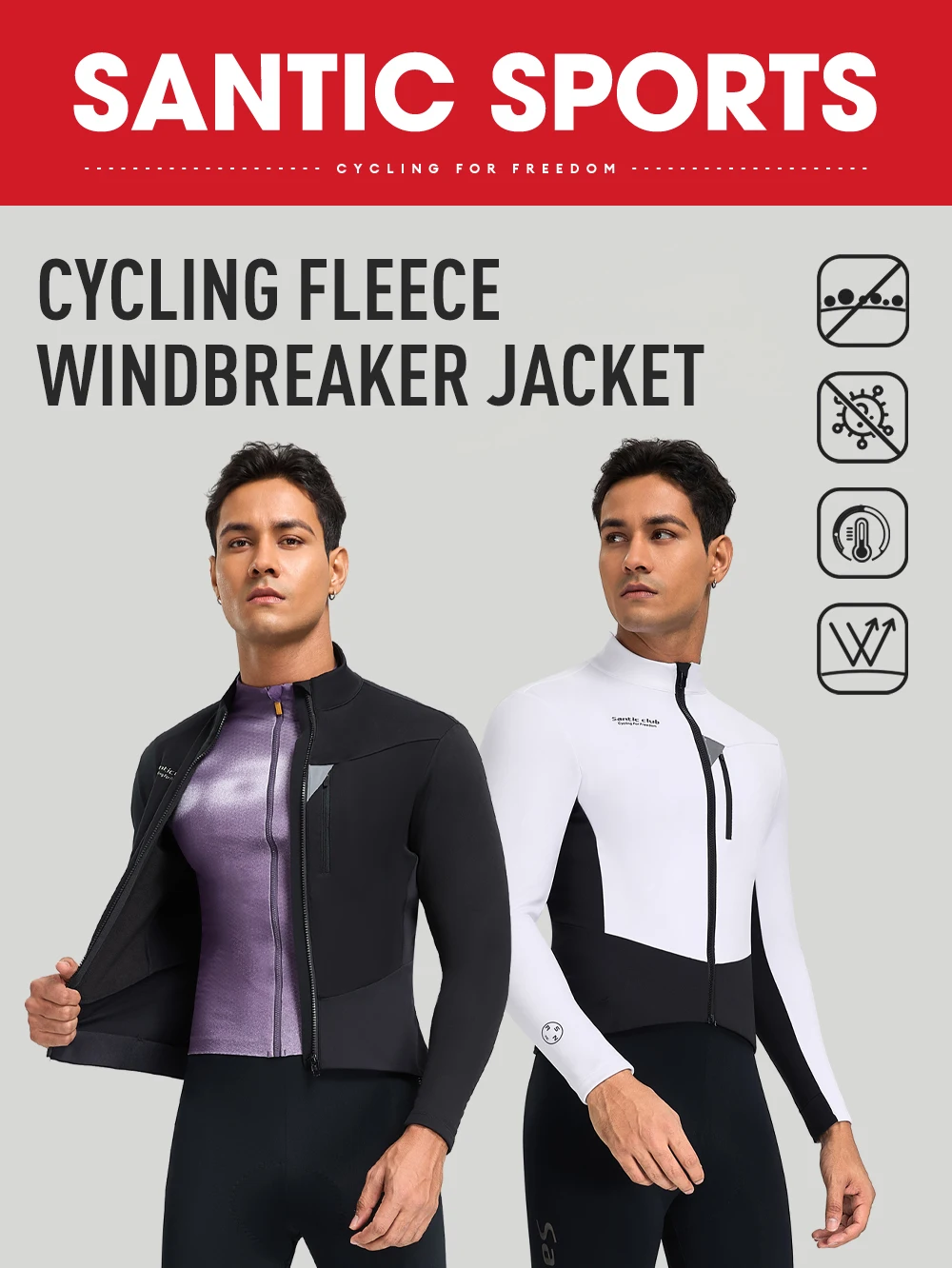 Santic Cycling Jackets Autumn/Winter Warm Cycling Jackets 2025 New Road Bike Windproof and Waterproof Cycling Coat TM25C01188