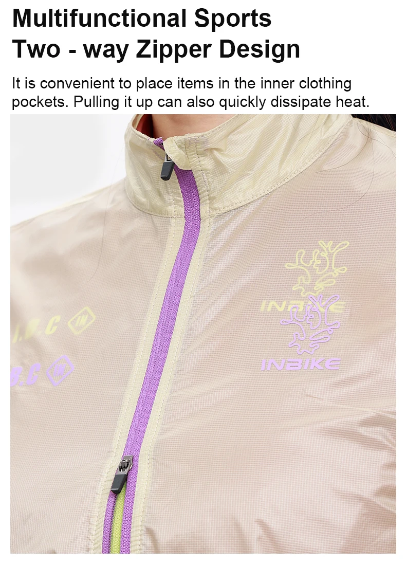 INBIKE Ultra-Light Portable Cycling Windbreaker for Women Windproof Water-Resistant Jacket for Road Biking Clothing with Pockets