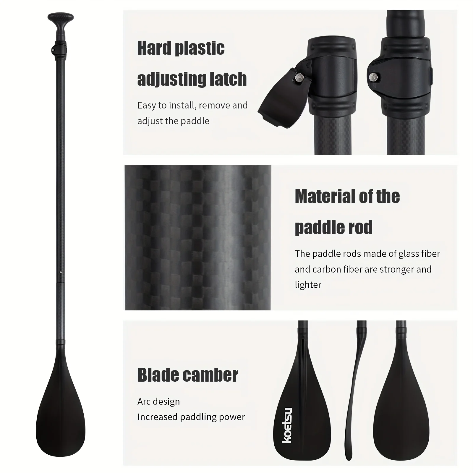 KOETSU Fiberglass-Carbon Hybrid Adjustable Paddle Ideal for SUP, Inflatable Paddleboards, Surfing & Kayaking