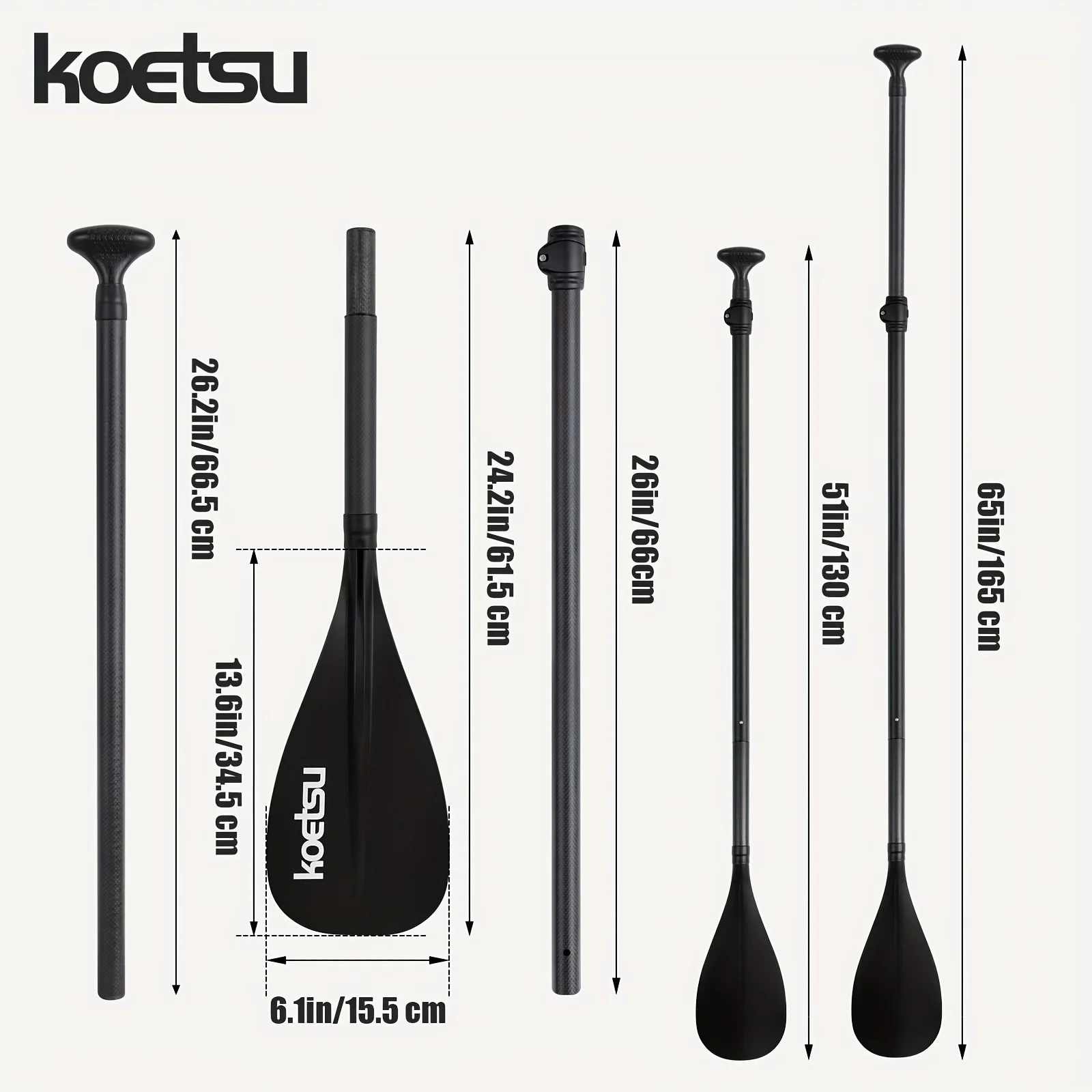KOETSU Fiberglass-Carbon Hybrid Adjustable Paddle Ideal for SUP, Inflatable Paddleboards, Surfing & Kayaking