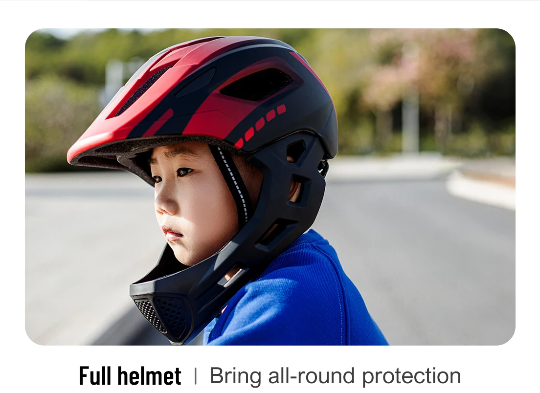 Horntour Children's Bike Helmet Full Face Removable Ultra Light Breathable Children's Outdoor Skate Roller Skate Cycling Helmet