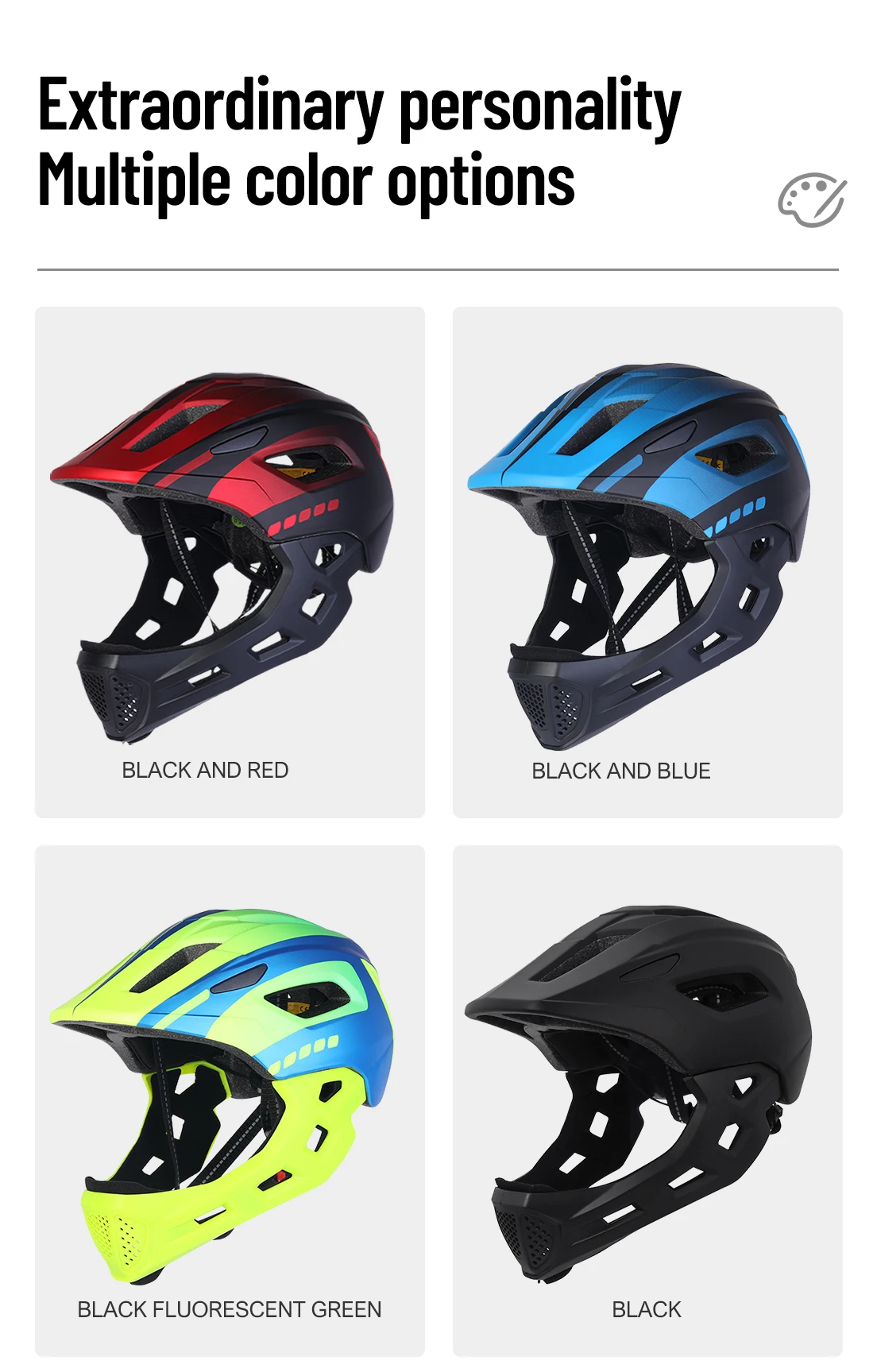 Horntour Children's Bike Helmet Full Face Removable Ultra Light Breathable Children's Outdoor Skate Roller Skate Cycling Helmet