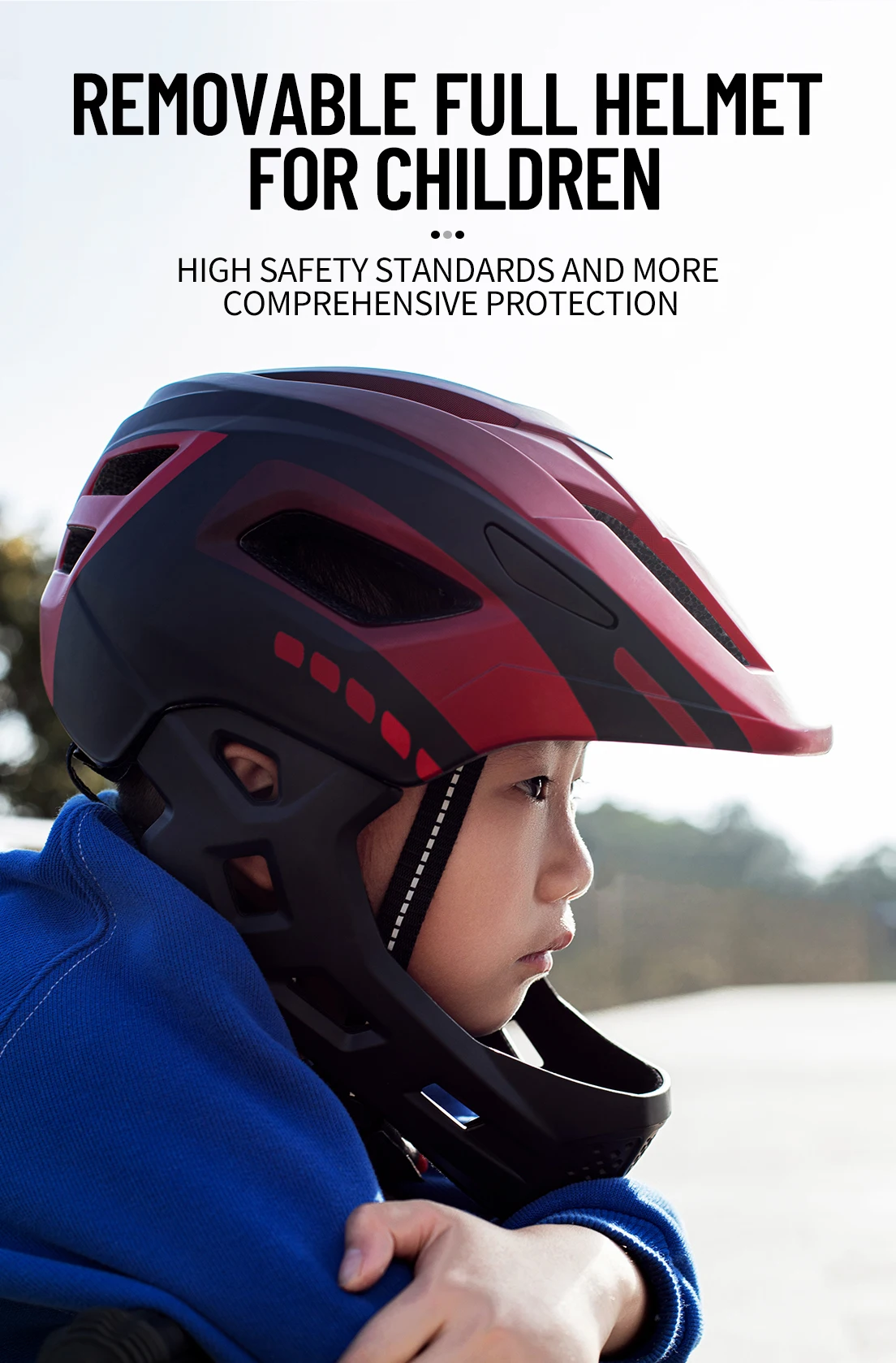 Horntour Children's Bike Helmet Full Face Removable Ultra Light Breathable Children's Outdoor Skate Roller Skate Cycling Helmet