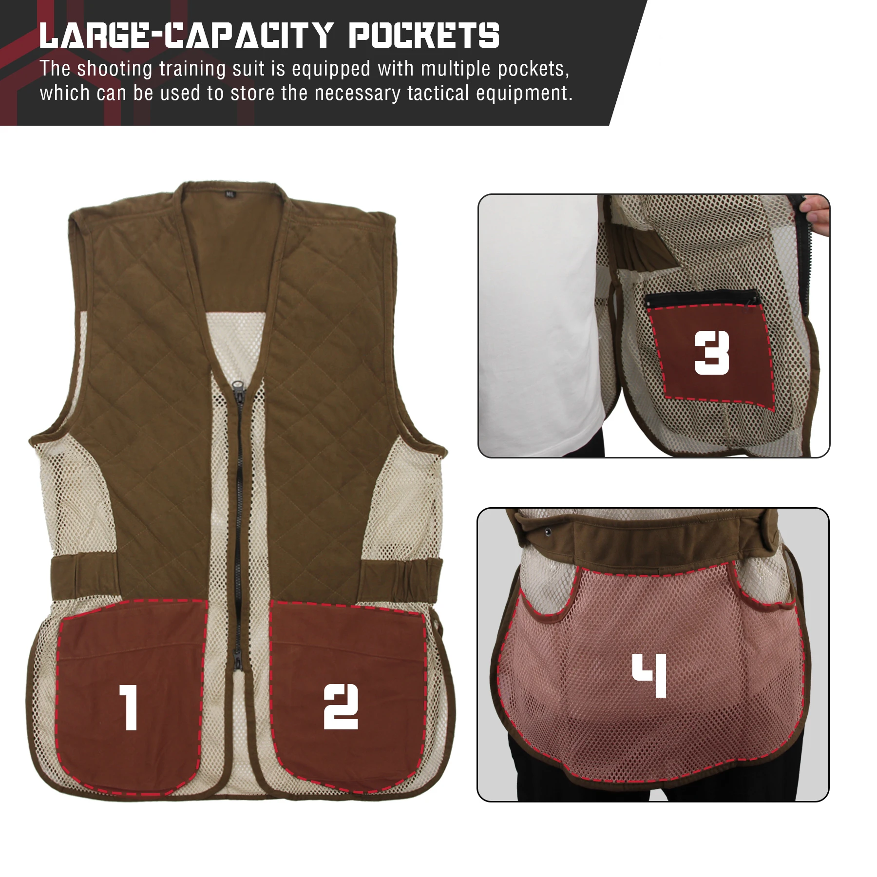 GUGULUZA Outdoor Hunting Vest Multi-Pocket Tactical Vests Breathable Mesh Security Training Jacket for Hunting Fishing Hiking
