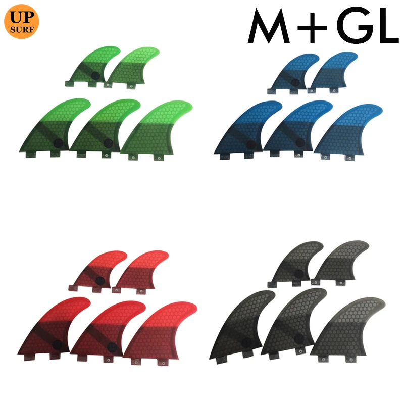 UPSURF FCS Fins M+GL 5pcs Honeycomb Surfboard Fins High Performance Surf Fins Multicolors Surfing 5 Fins Free Match