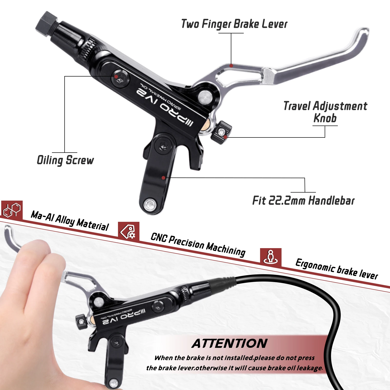 IIIPRO Ultralight Mountain Bike 4 Piston Hydraulic Disc Brake Set 850mm/1550mm CNC Oil Pressure High-quality Brake Handle