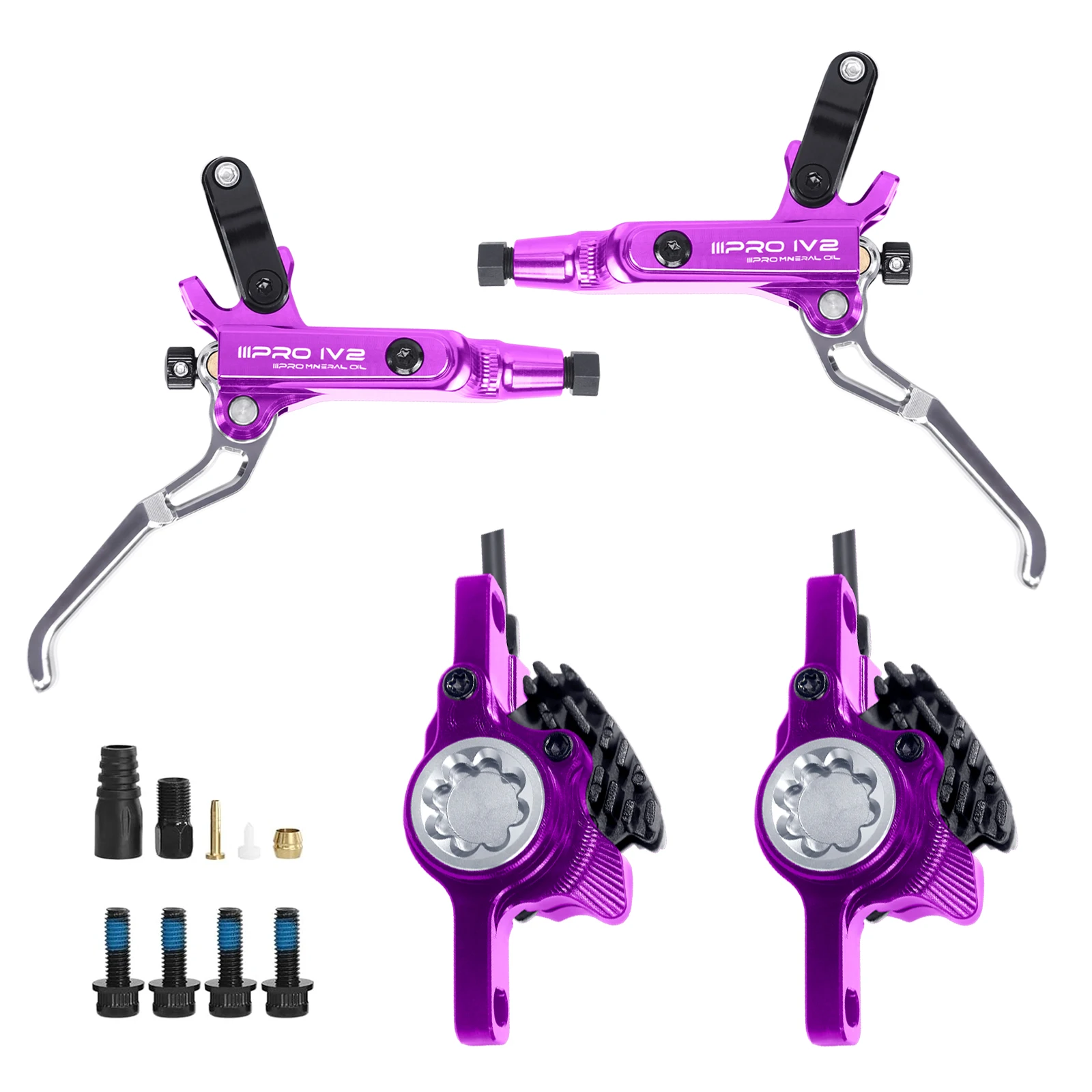 IIIPRO Ultralight Mountain Bike 4 Piston Hydraulic Disc Brake Set 850mm/1550mm CNC Oil Pressure High-quality Brake Handle