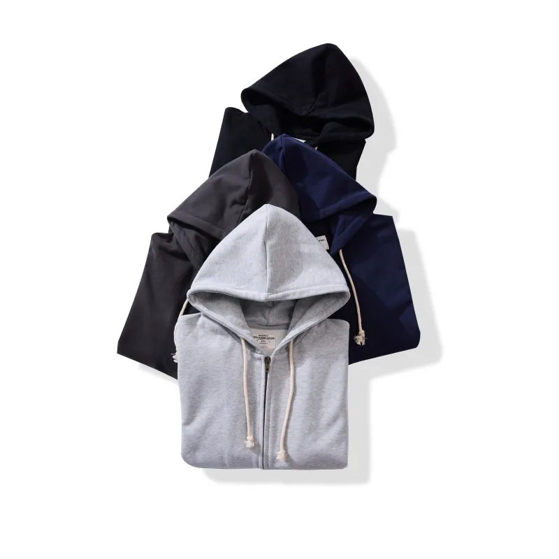 OKONKWO Heavyweight 500g Looped Bottom Solid Color Men's Women's Hooded Sweatshirt Zipper Hoodie Outdoor Travel Sports Cardigan