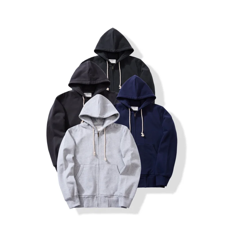 OKONKWO Heavyweight 500g Looped Bottom Solid Color Men's Women's Hooded Sweatshirt Zipper Hoodie Outdoor Travel Sports Cardigan