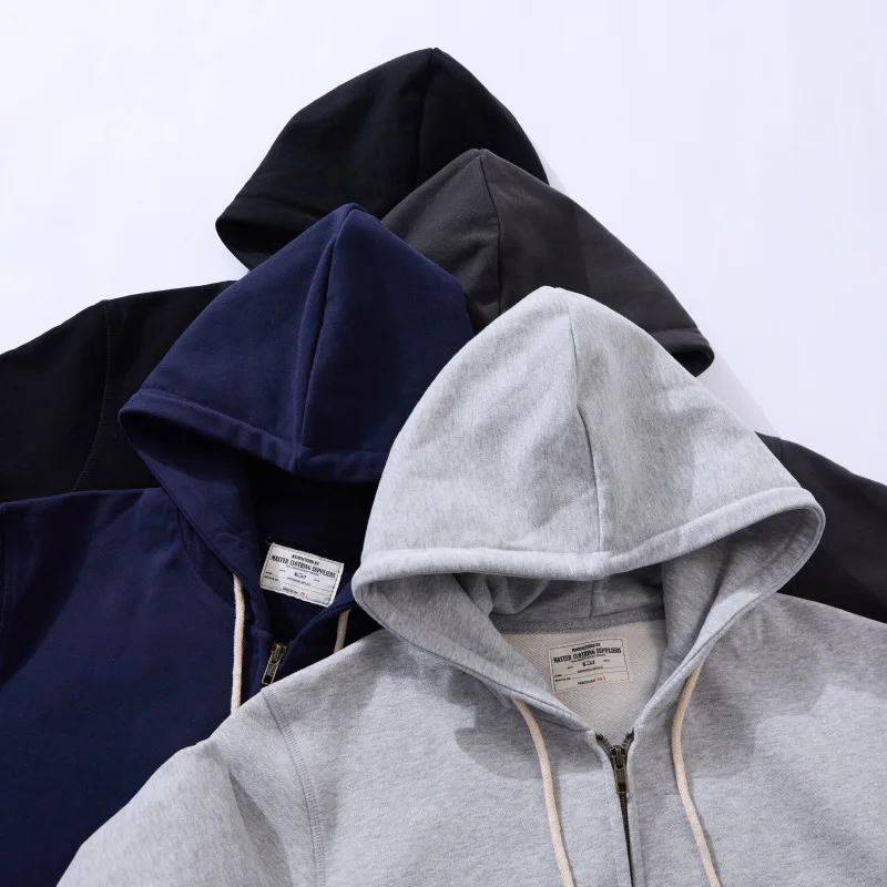 OKONKWO Heavyweight 500g Looped Bottom Solid Color Men's Women's Hooded Sweatshirt Zipper Hoodie Outdoor Travel Sports Cardigan
