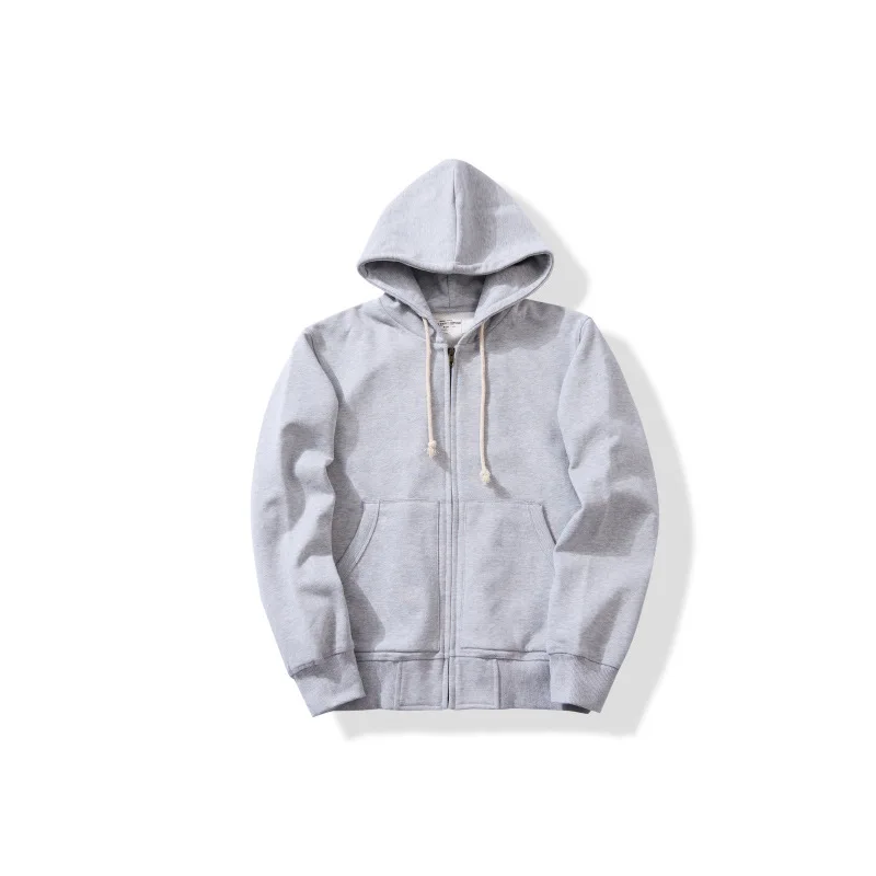 OKONKWO Heavyweight 500g Looped Bottom Solid Color Men's Women's Hooded Sweatshirt Zipper Hoodie Outdoor Travel Sports Cardigan