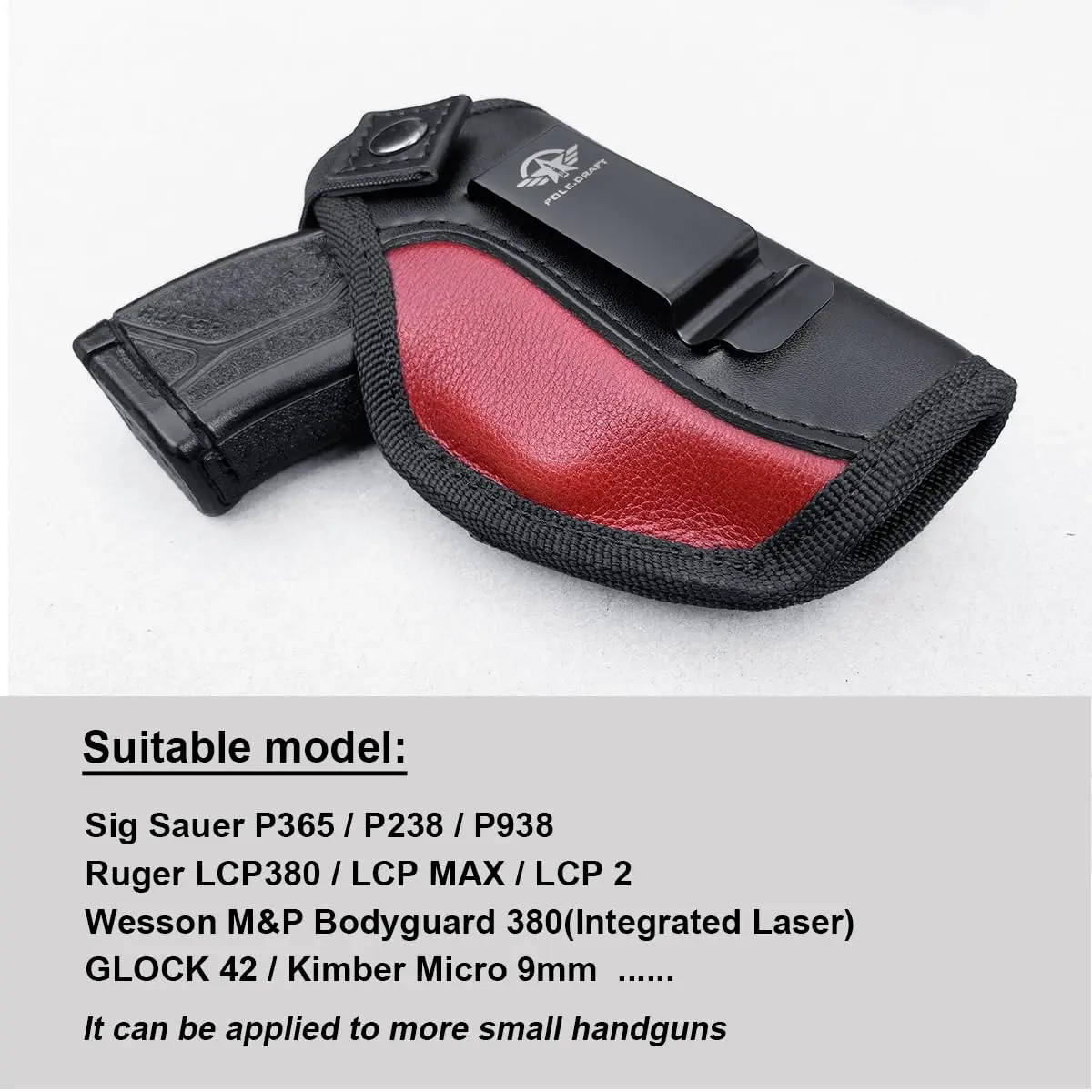 POLE.CRAFT IWB/OWB Holsters for Small Pistols: Ruger LCP 380, LCP MAX, LCP II - Sig Sauer P365 P238 - Walther PPK 380, CCP