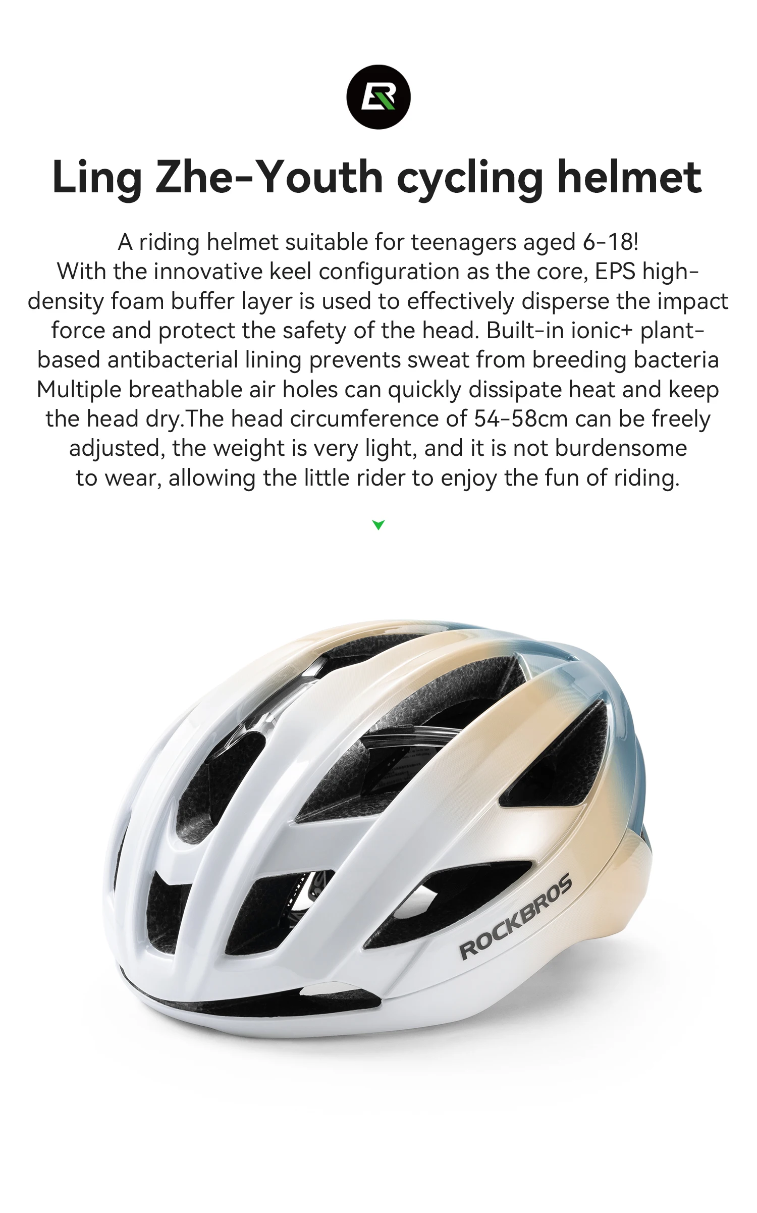 ROCKBROS Children Cycling Helmet Lightweight with Antibacterial Lining Helmet 20 Air Guide Holes Breathable Ventilated Helmet