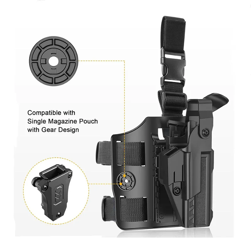 Tactical Belt Clip/Drop Leg Holster for Glck 19 19X 45 Right Hand Outdoor Quick Draw Gun Holster G17 G19