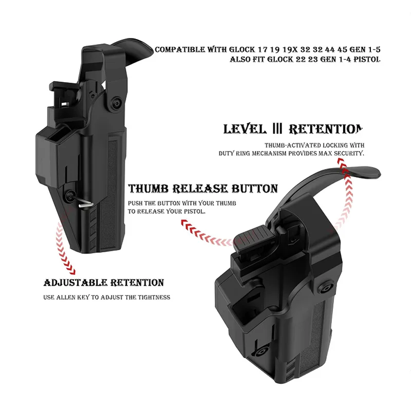 Tactical Belt Clip/Drop Leg Holster for Glck 19 19X 45 Right Hand Outdoor Quick Draw Gun Holster G17 G19