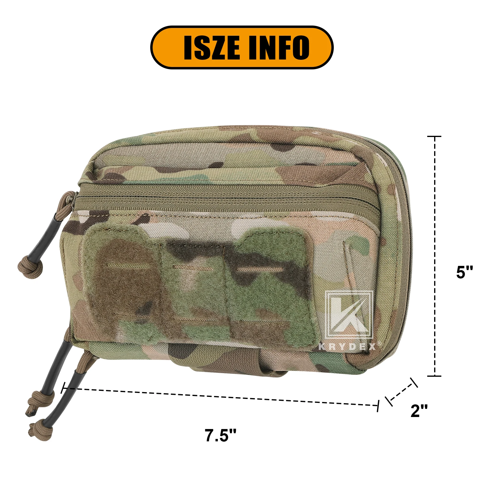 KRYDEX Tactical Admin Pouch MOLLE Utility Pouch Front Pocket with Chemlight Holder for Vest and Chest Rig Hunting Outdoor Bag