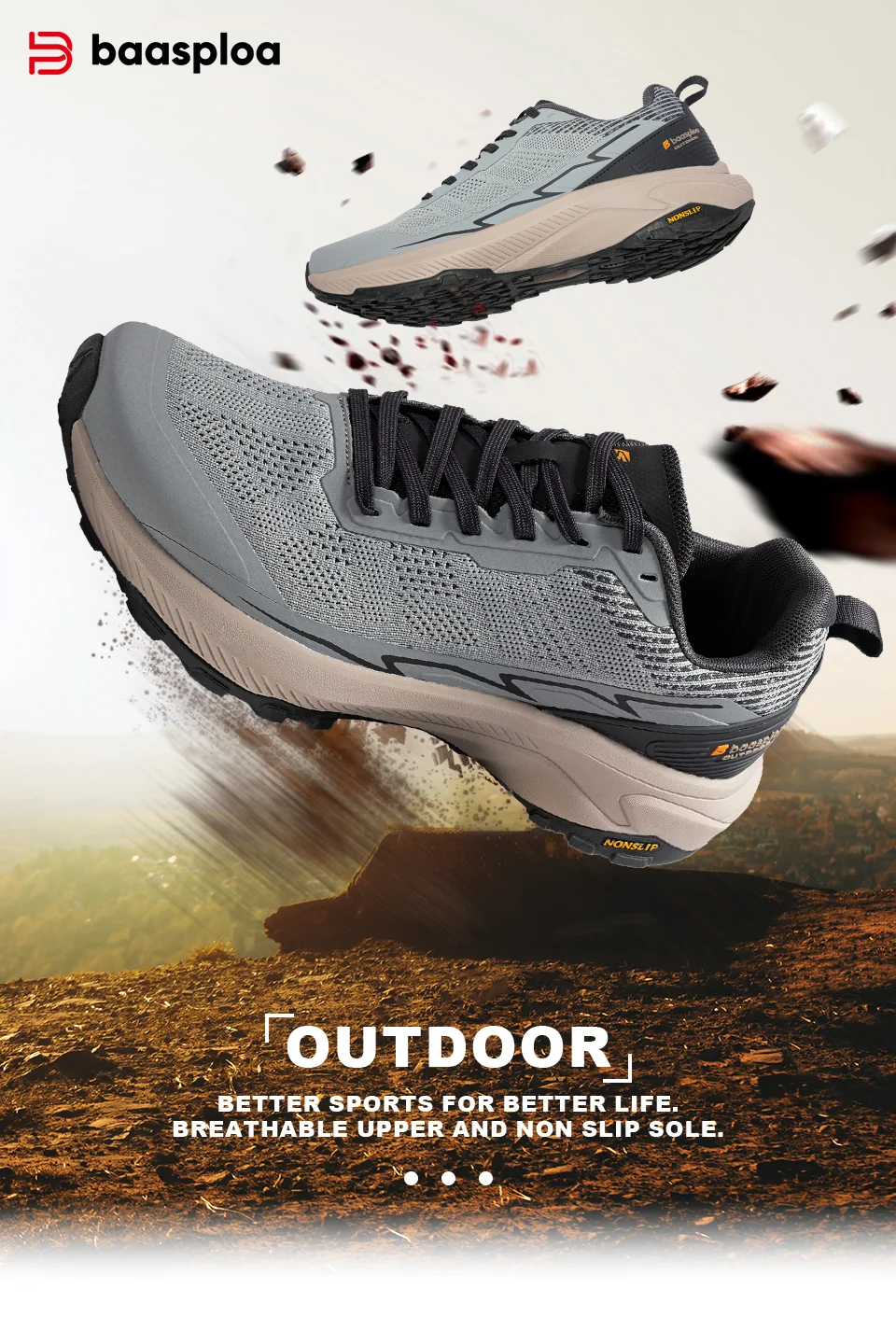 Baasploa Men Hiking Shoes Outdoor Lightweight Mesh Lace up Sneakers Male Casual Breathable Non-Slip Wear Resistant Walking Shoes