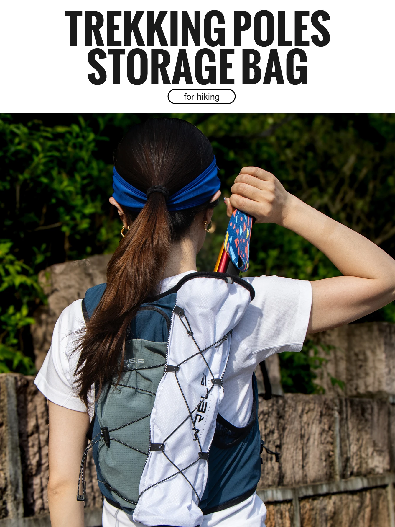 WRELS Trekking Poles Bag Hiking Poles Bag Lightweight Waterproof Portable Fish Bone Pocket Opening Tightening Buggy Bag Cane Bag
