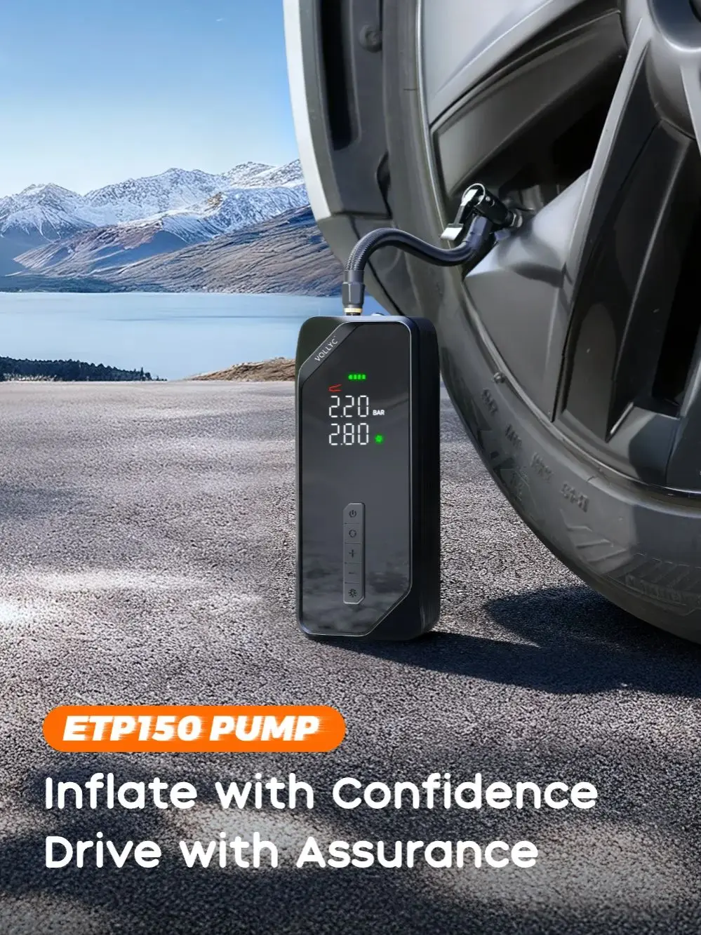 FLEXTAIL X VOLLYC 150PSI Tire Pump, Electric Tire Inflator for Car Bicycle Motorbike Balls, 4 Modes Fast Tire Inflation