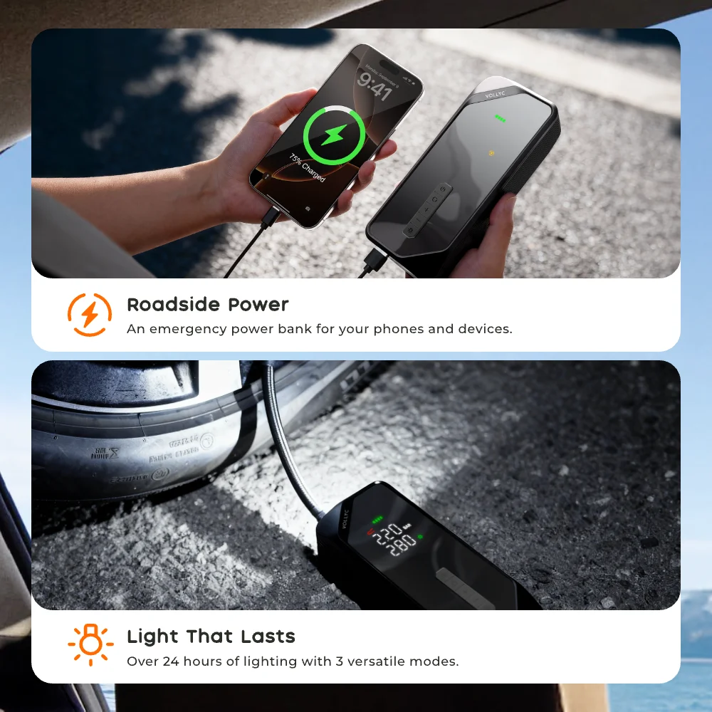 FLEXTAIL X VOLLYC 150PSI Tire Pump, Electric Tire Inflator for Car Bicycle Motorbike Balls, 4 Modes Fast Tire Inflation