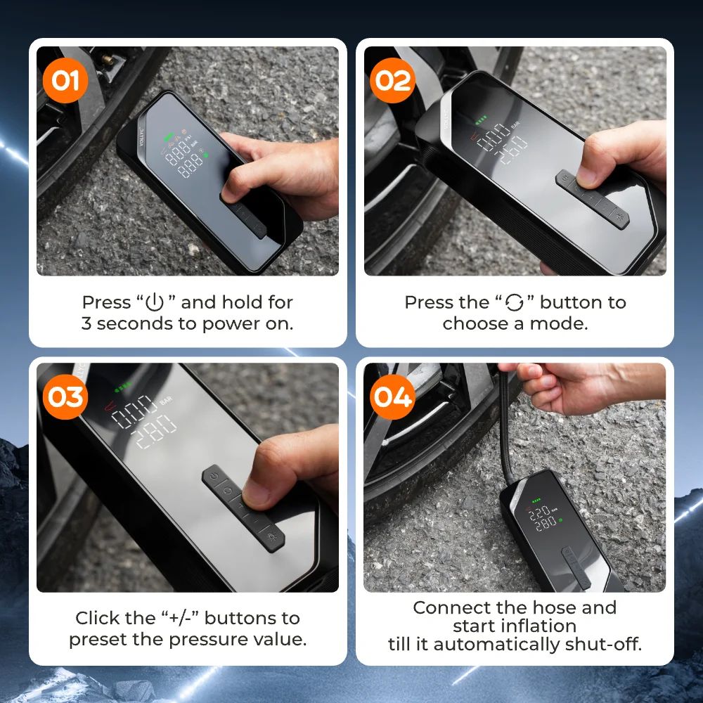 FLEXTAIL X VOLLYC 150PSI Tire Pump, Electric Tire Inflator for Car Bicycle Motorbike Balls, 4 Modes Fast Tire Inflation