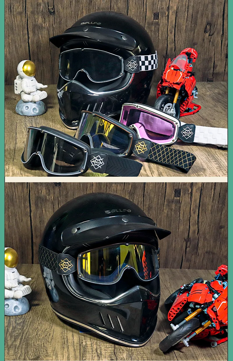 BOLLFO Retro Helmet Goggles for Motorcycle Outdoor Cycling and Skiing Glasses