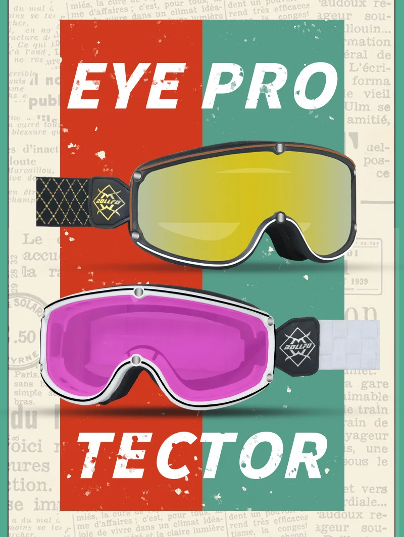 BOLLFO Retro Helmet Goggles for Motorcycle Outdoor Cycling and Skiing Glasses