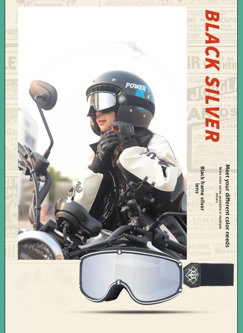 BOLLFO Retro Helmet Goggles for Motorcycle Outdoor Cycling and Skiing Glasses