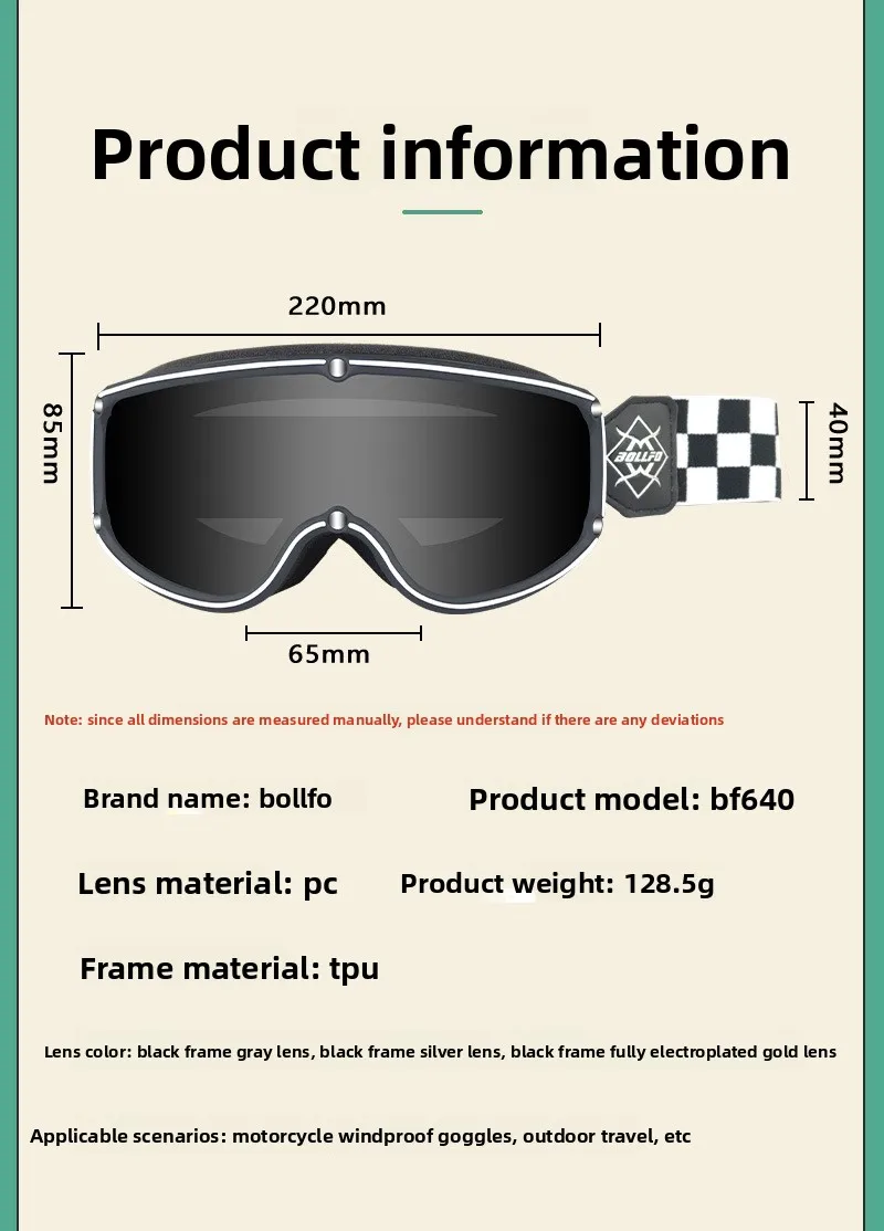 BOLLFO Retro Helmet Goggles for Motorcycle Outdoor Cycling and Skiing Glasses