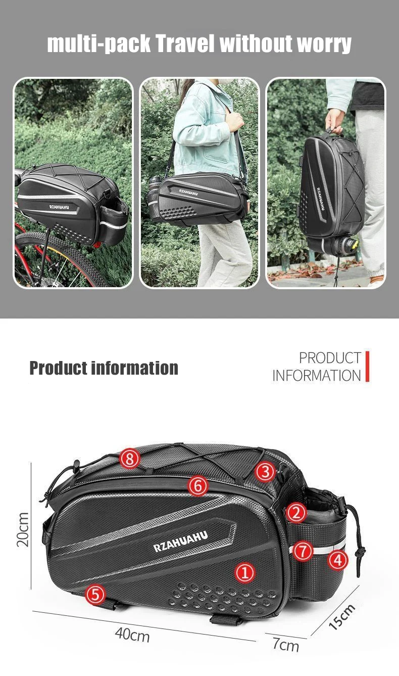 Bike Rear Seat Trunk Bag Waterproof Bicycle Rear Seat Carrier Bags Large Capacity Multiple Pockets Bike Bag Cycling Accessories