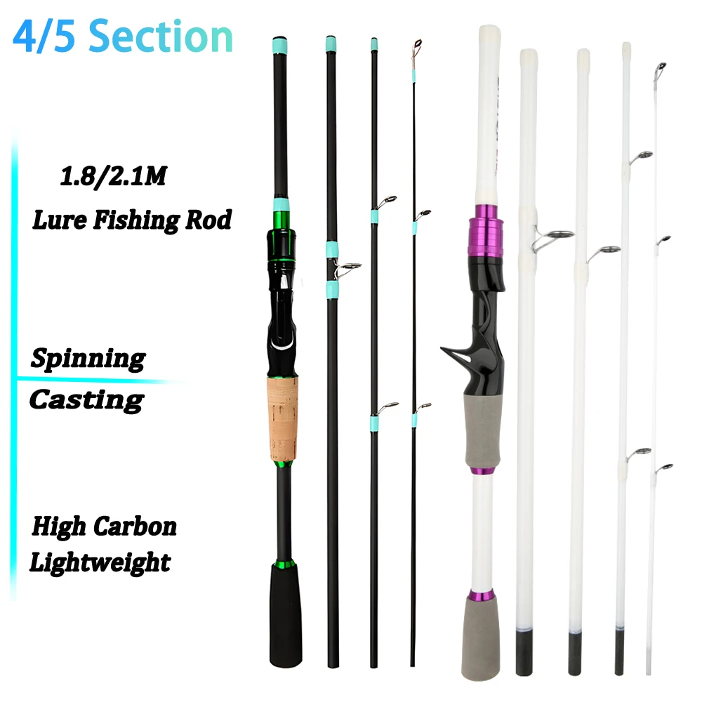 Casting Spinning Fishing Rod 2.1/1.8m UltraLight Trout Jigging Carbon Fiber Rod Pole 4/5 Section with EVA Handle 3-15g Lure WT.