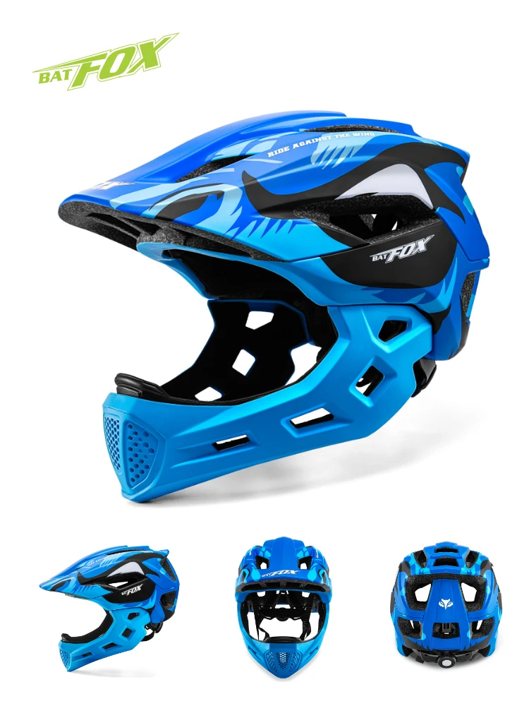 BATFOX Children Full Face Bike Helmet Removable Chin Balance Bike Skateboard Roller Skating Safety Cap Kids Bicycle Cycling Gear