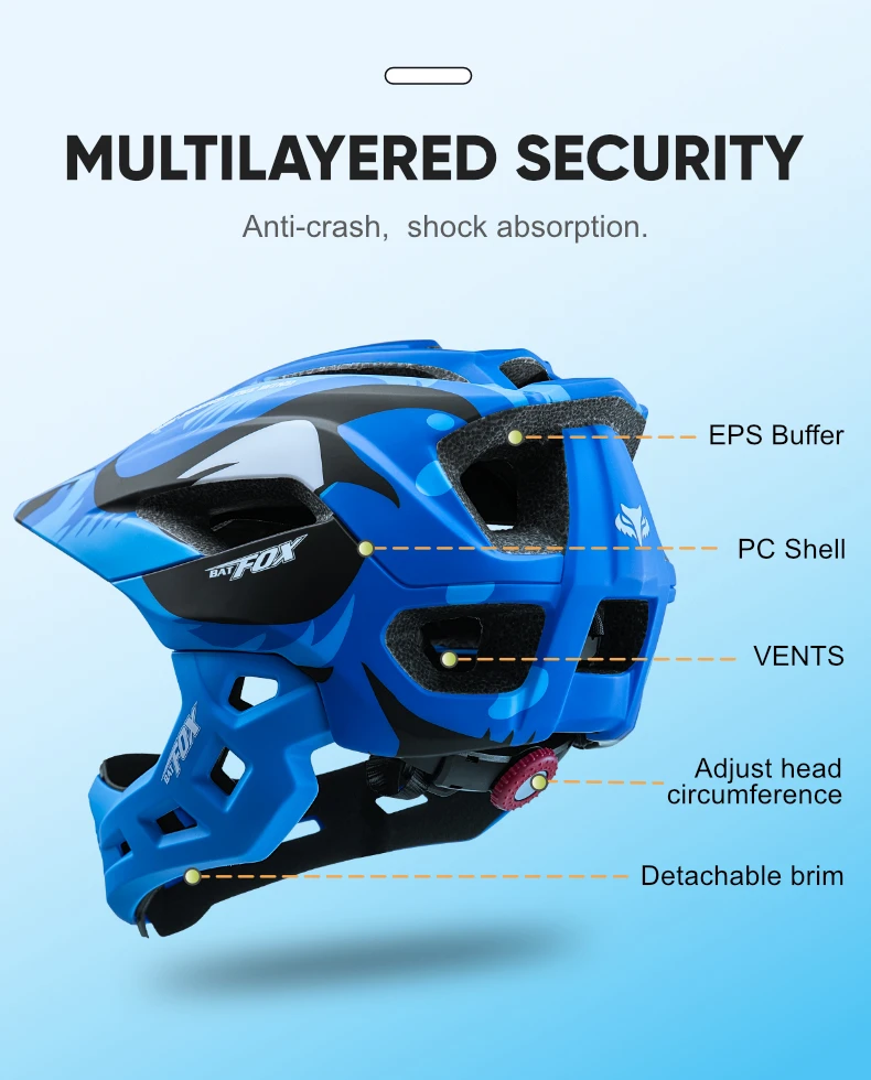 BATFOX Children Full Face Bike Helmet Removable Chin Balance Bike Skateboard Roller Skating Safety Cap Kids Bicycle Cycling Gear