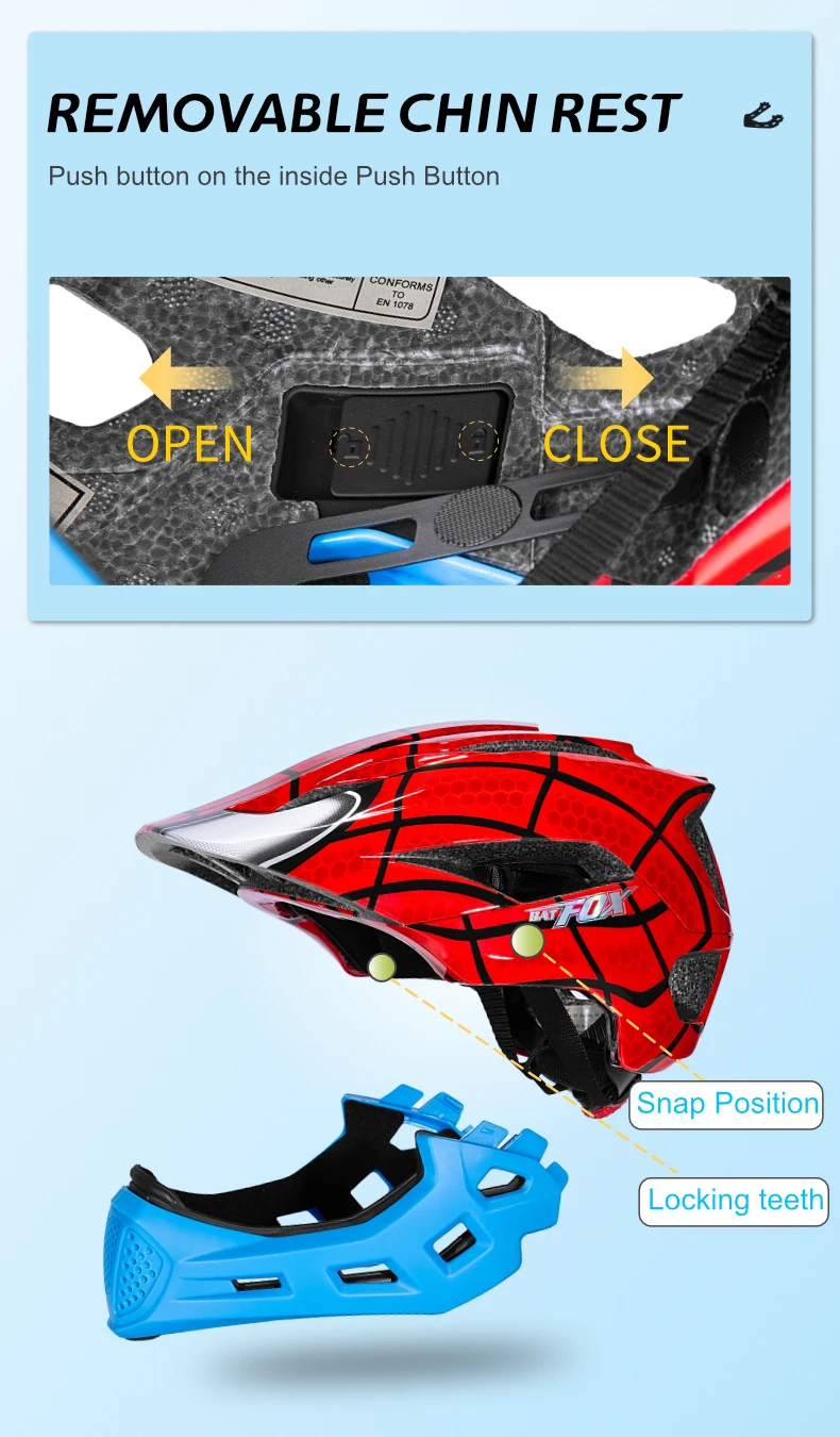 BATFOX Children Full Face Bike Helmet Removable Chin Balance Bike Skateboard Roller Skating Safety Cap Kids Bicycle Cycling Gear