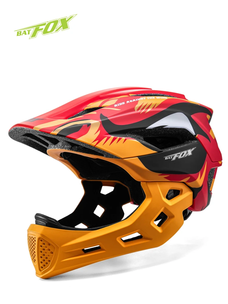 BATFOX Children Full Face Bike Helmet Removable Chin Balance Bike Skateboard Roller Skating Safety Cap Kids Bicycle Cycling Gear