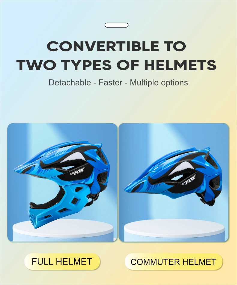 BATFOX Children Full Face Bike Helmet Removable Chin Balance Bike Skateboard Roller Skating Safety Cap Kids Bicycle Cycling Gear