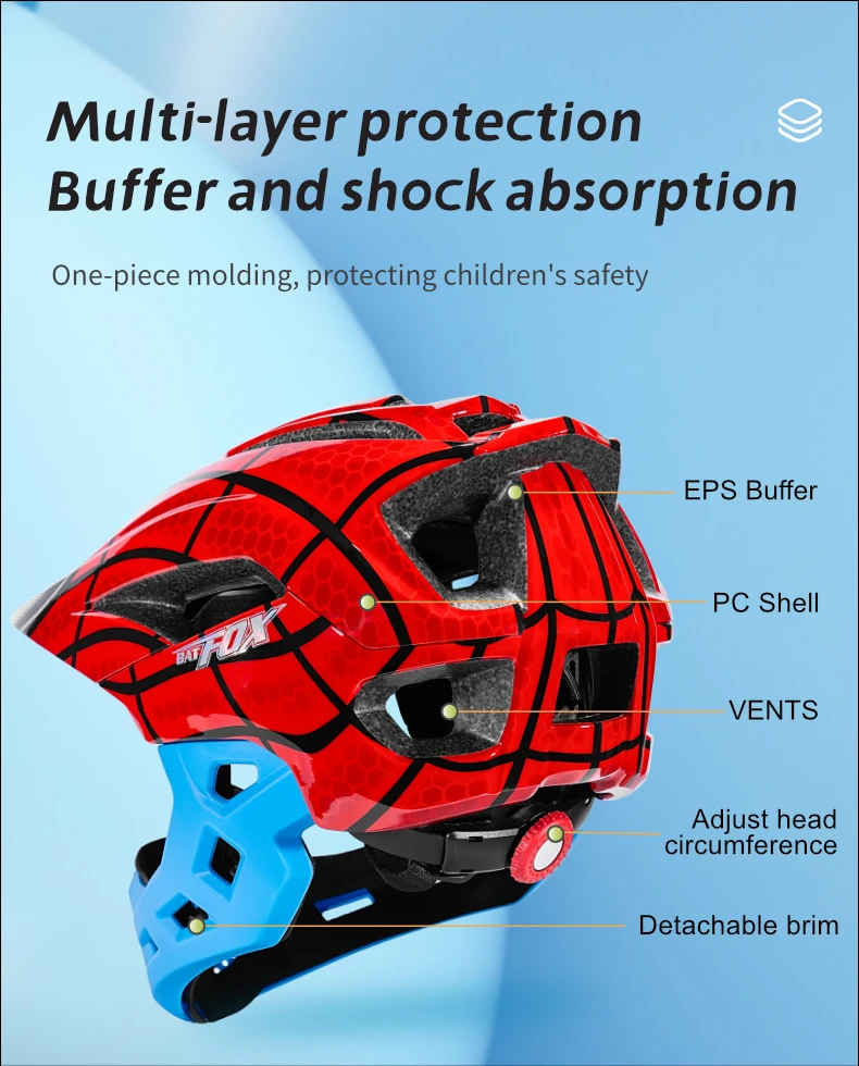 BATFOX Children Full Face Bike Helmet Removable Chin Balance Bike Skateboard Roller Skating Safety Cap Kids Bicycle Cycling Gear