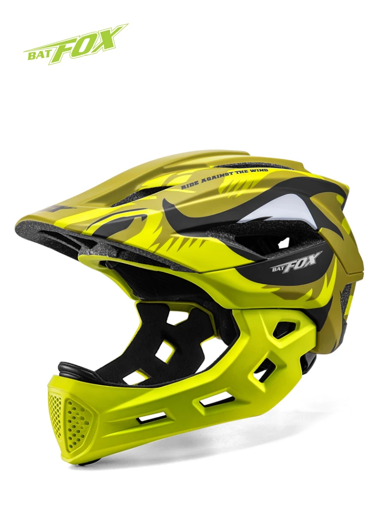 BATFOX Children Full Face Bike Helmet Removable Chin Balance Bike Skateboard Roller Skating Safety Cap Kids Bicycle Cycling Gear