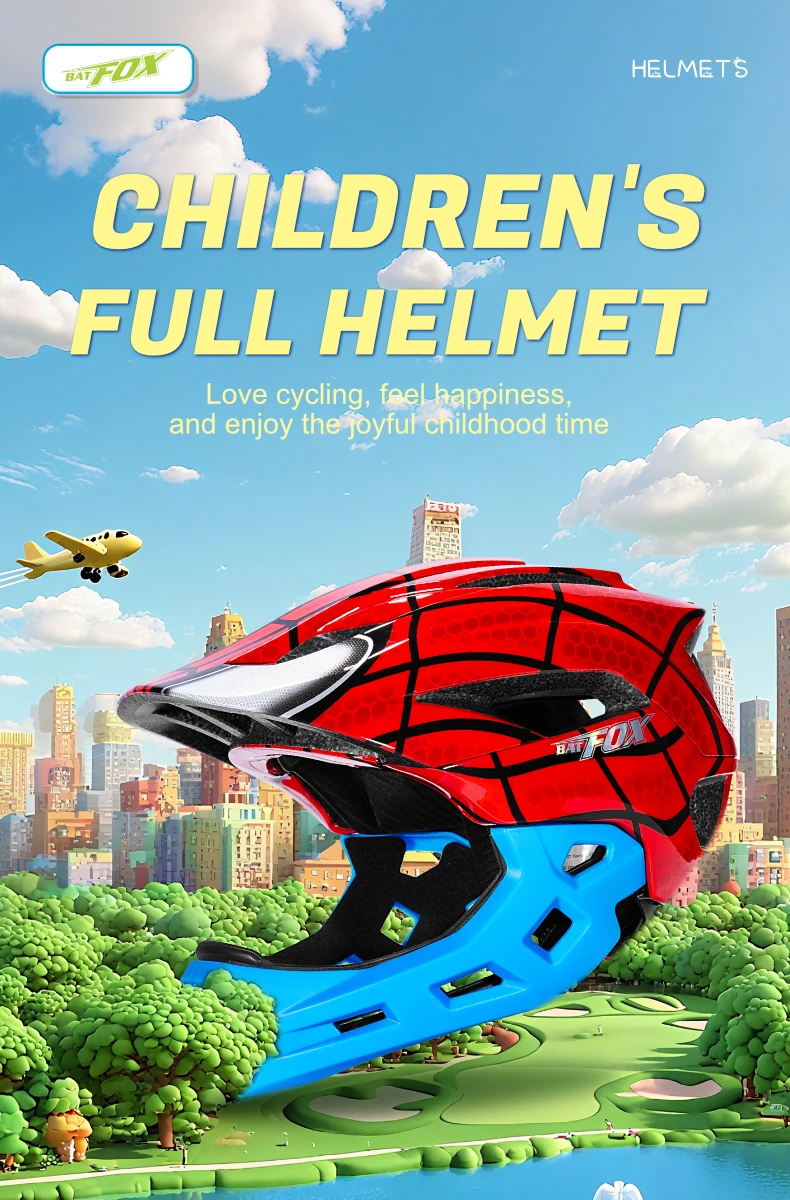 BATFOX Children Full Face Bike Helmet Removable Chin Balance Bike Skateboard Roller Skating Safety Cap Kids Bicycle Cycling Gear